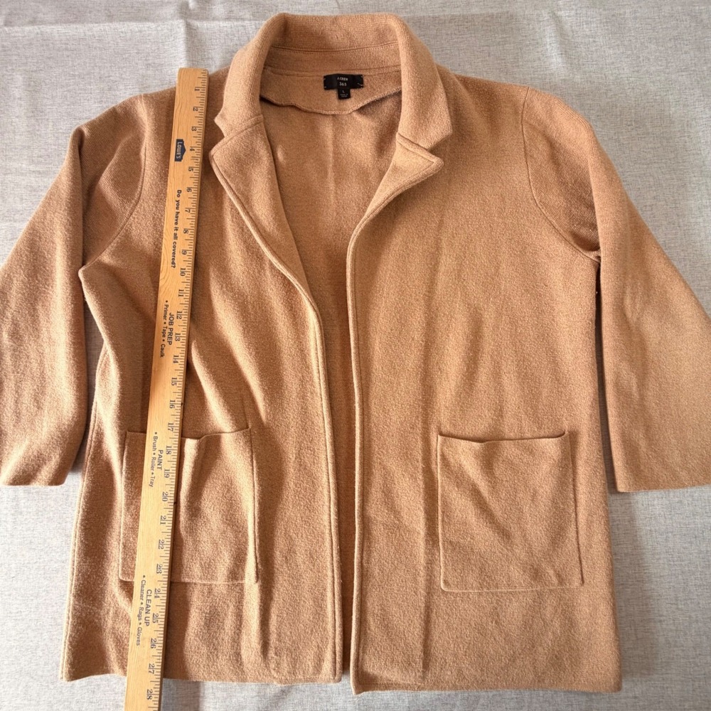 J.Crew 365 Sophie Open Front Sweater Blazer Womens Large Tan Merino Wool Blend - Picture 3 of 8
